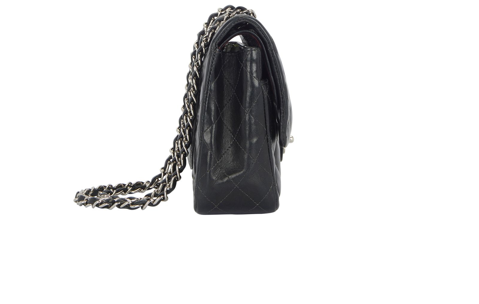 Medium Double Flap, &pound;4,100, Handbags, Black, Lambskin Leather, Side view